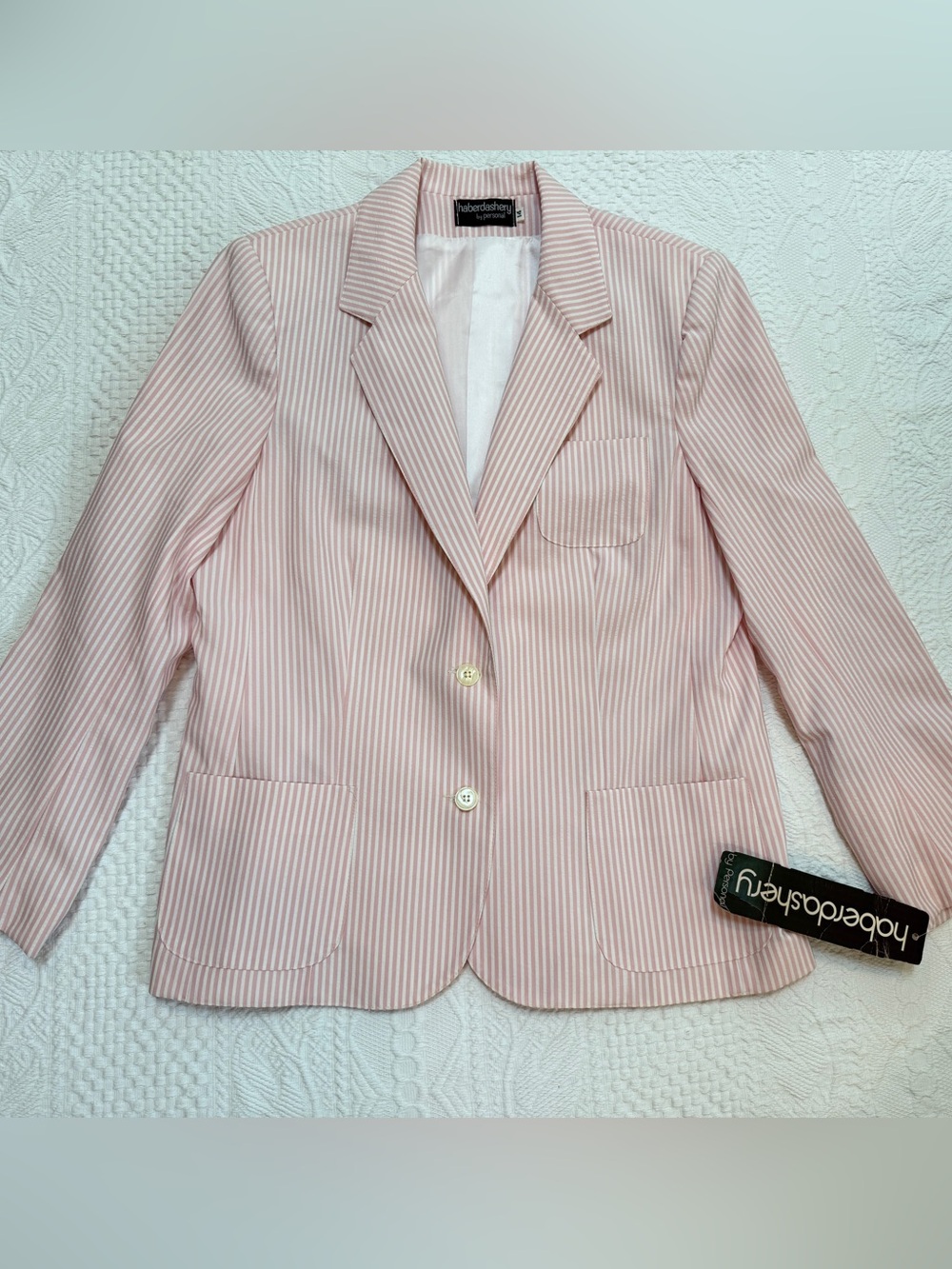 Vintage Haberdashery Pink White Seersucker Blazer Jacket Women’s 14 NWT USA
